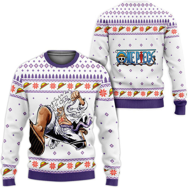 Divesart - Luffy Gear 5 White Anime Ugly Christmas pusero ja huppari Custom One Piece Anime joululahjat